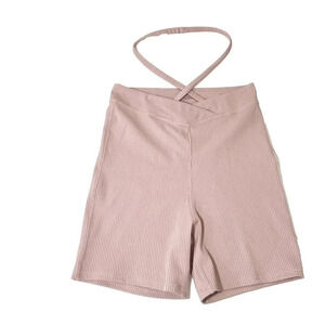 For Love & Lemons Pink Ribbed Chloe Biker Shorts Women's Size Medium NEW